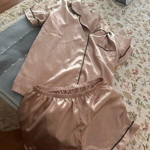 Satin pajama set, blush pink color. Washed but never worn